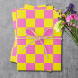 Neon Pink Yellow Chequered Chequerboard Vintage Wrapping Paper Sheet<br><div class="desc">Neon Pink and Yellow Chequered Chequerboard | Vintage | Classic | Trendy | Stylish | Fashion | Minimal</div>