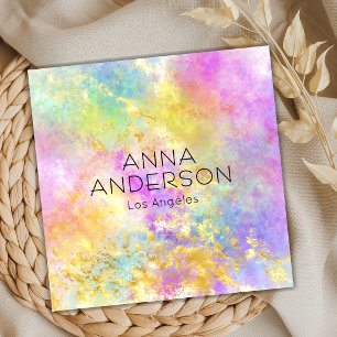 Neon Pink Yellow Purple Opal Stone Faux Gold Square Business Card