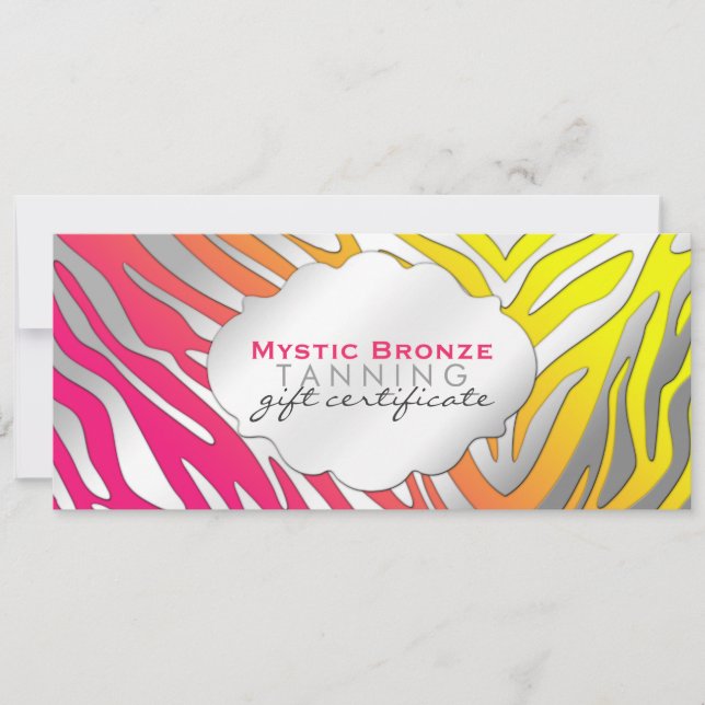 Neon Pink & Yellow Zebra Print Gift Certificates (Front)
