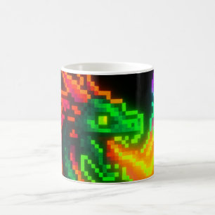 Neon Pixel Dragon – Retro Arcade Flame Design Coffee Mug
