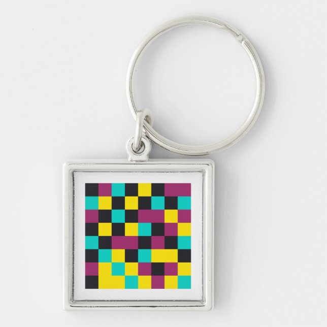 Neon Pixel Pattern Keychain (Front)
