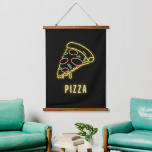 Neon Pizza Slice  Hanging Tapestry