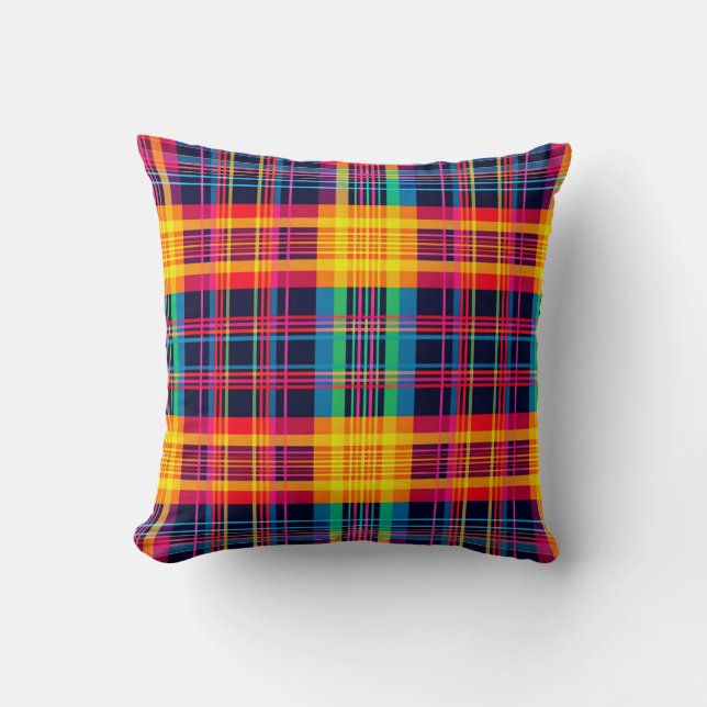 Neon Plaid Checkered Pattern  Throw Pillow (Front)