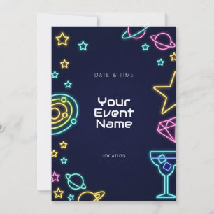 Neon Planet Cocktail Dark Space Invitation