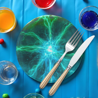 Neon Plasma Ball Electric Party Paper Plate