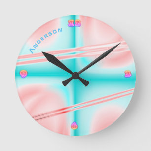 Neon Plasma Pink Blu Psychedelic Personalized Wall Round Clock
