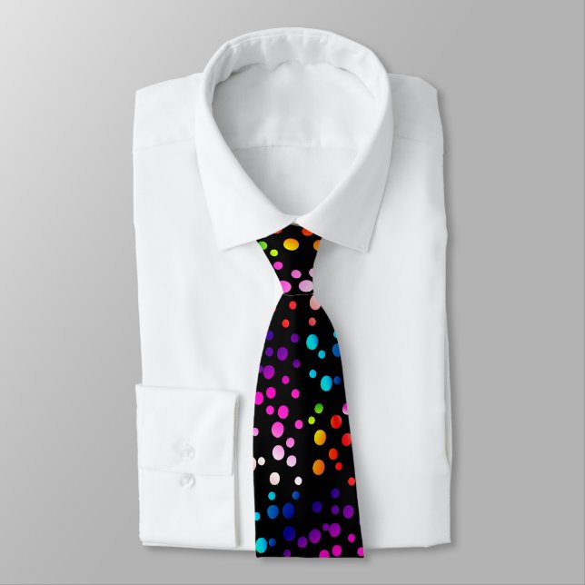 Neon Polka Dots on Black  Tie (Tied)