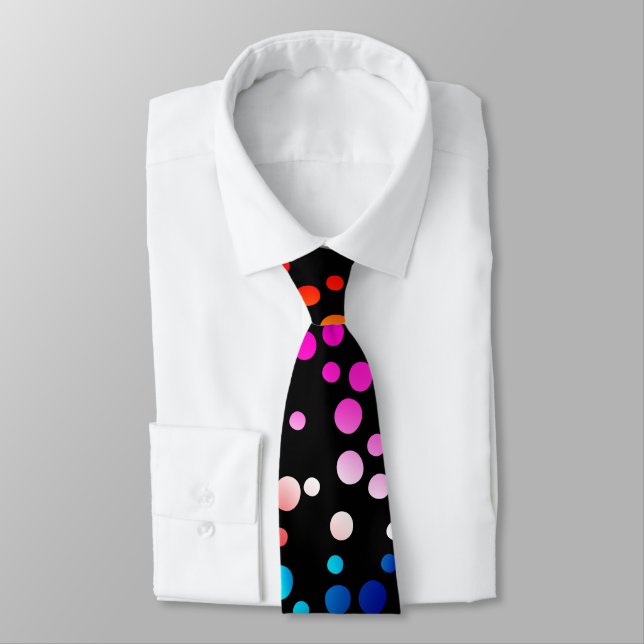 Neon Polka Dots on Black Tie (Tied)