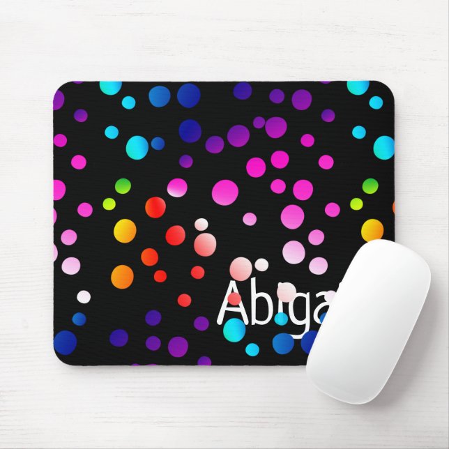 Neon Polka Dots with Name  Mouse Pad (With Mouse)