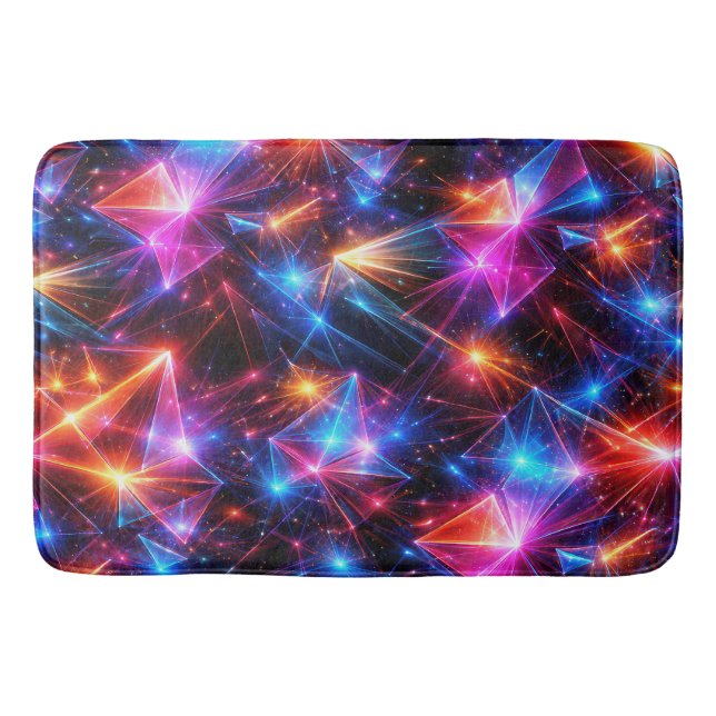 Neon Polygon Abstract with Explosions Bath Mat (Front)