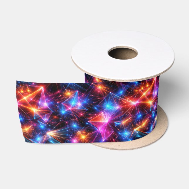 Neon Polygon Abstract with Explosions Satin Ribbon (Spool)