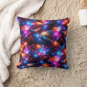 Neon Polygon Abstract with Explosions Throw Pillow