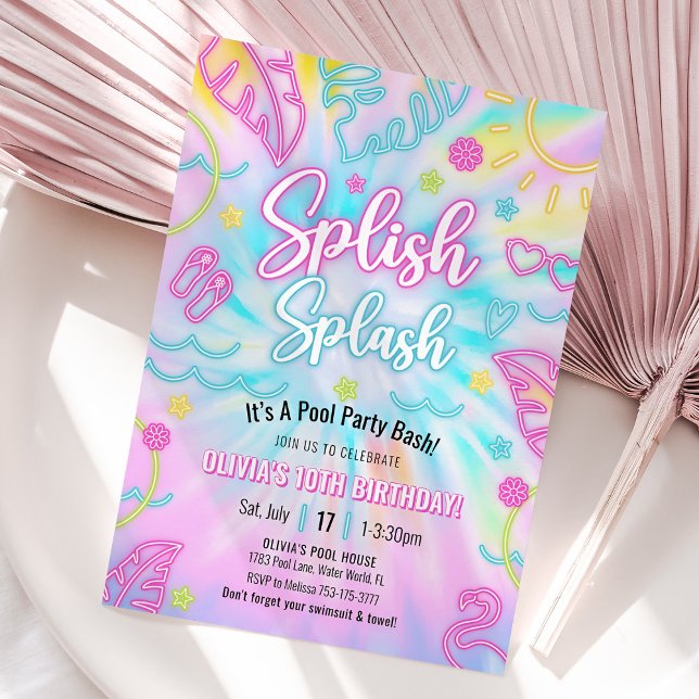 Neon Pool Party Invitation, Summer Tropical Glow Invitation (Neon Tropical Pool Party Invitation)