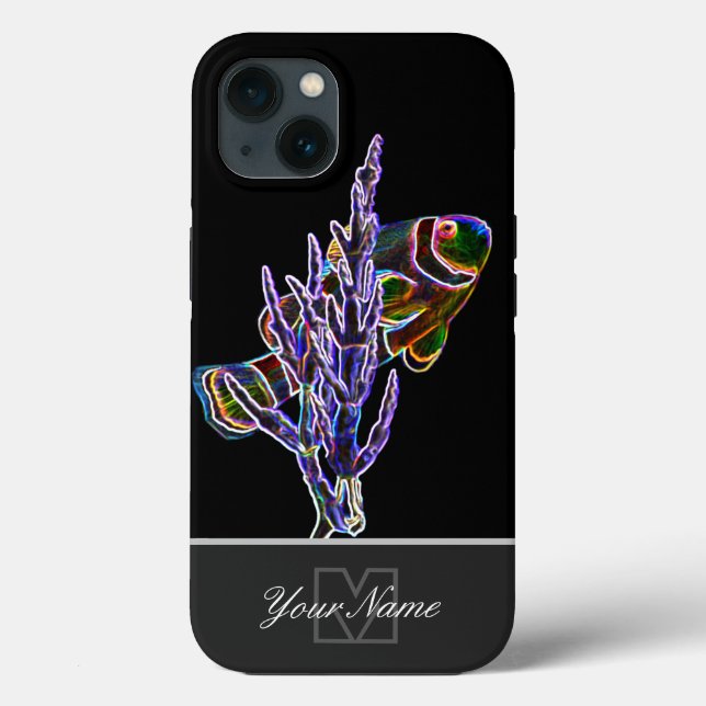 Neon-Pop-Art aquarium clownfish with Monogram! Case-Mate iPhone Case (Back)
