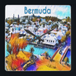 Neon Pop Art Bermuda Square Wall Clock<br><div class="desc">Neon Pop Art 4544 Bermuda

A beautiful landscape photo of downtown St. George Bermuda is transformed into a colourful Neon Pop Art travel postcard. 

By celeste@khoncepts.com</div>