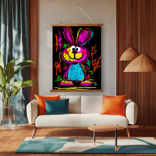 Neon Pop Art Bunny: Playful and Vibrant Hanging Tapestry