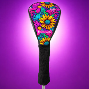 Neon Pop Art Daisy Flower Personalized Golf Head Cover