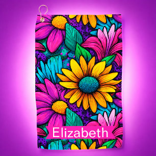 Neon Pop Art Daisy Flower Personalized Golf Towel