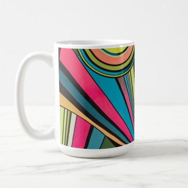 Neon Pop Art Deco: Electric Geometric Radio Waves  Coffee Mug (Left)