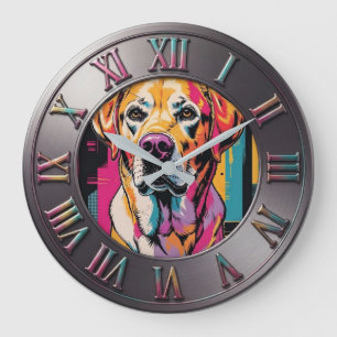 Neon Pop Art Labrador Retriever Dog Large Clock
