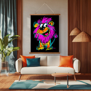 Neon Pop Art Lion: Playful and Colourful Hanging Tapestry