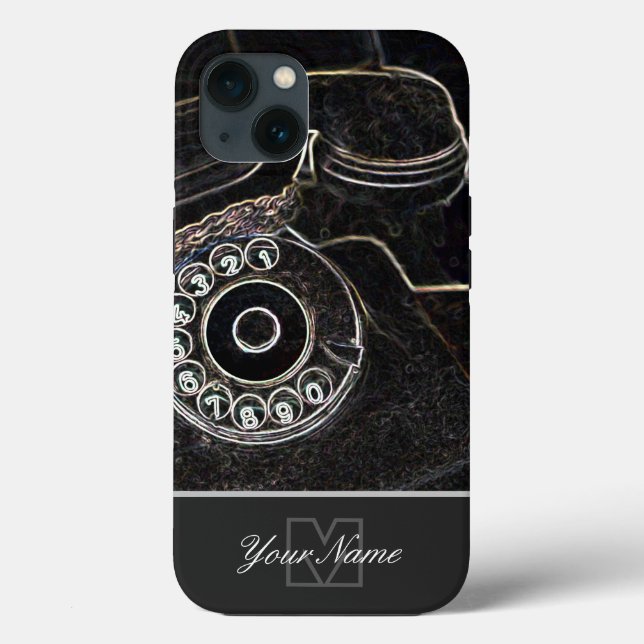 Neon-Pop-Art old retro telephone with Monogram! Case-Mate iPhone Case (Back)