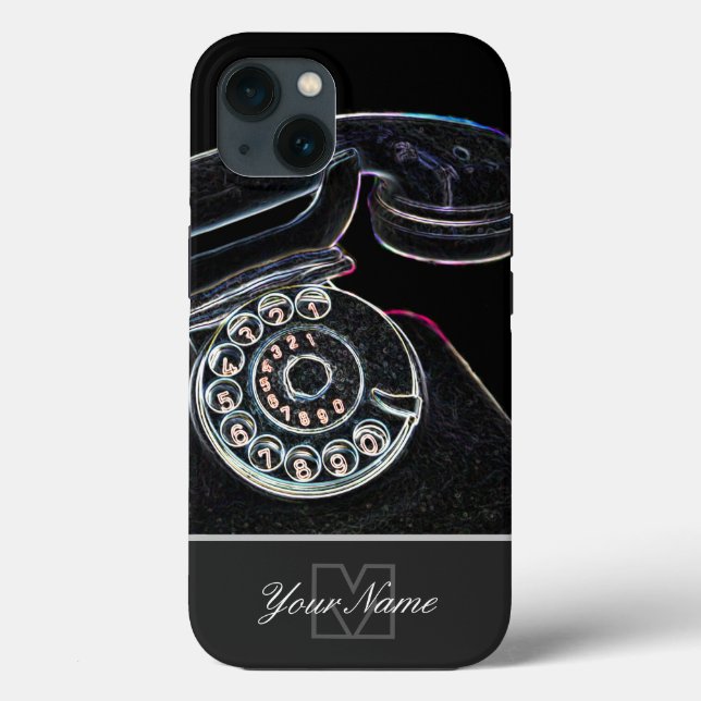 Neon-Pop-Art old retro telephone with Monogram! Case-Mate iPhone Case (Back)