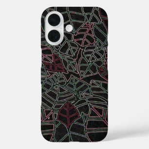 Neon Pop Art Palm Leaves on Black iPhone 16 Case
