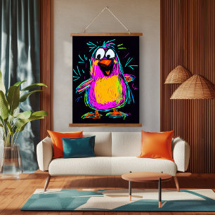 Neon Pop Art Penguin: Playful and Colourful  Hanging Tapestry