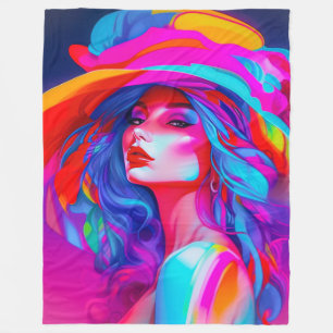 Neon Pop Art Portrait  Fleece Blanket