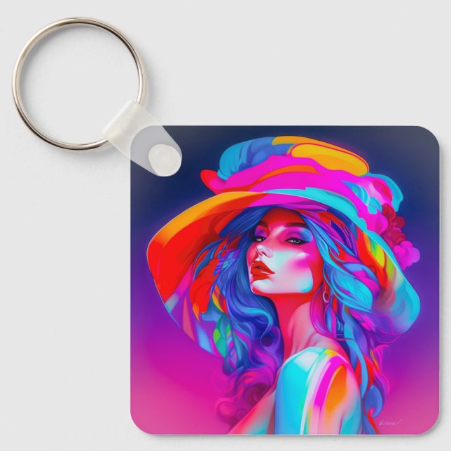 Neon Pop Art Portrait  Keychain (Front)