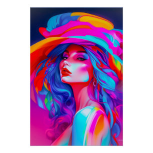 Neon Pop Art Portrait  Poster