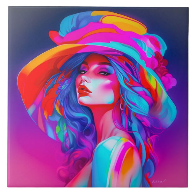 Neon Pop Art Portrait  Tile (Front)