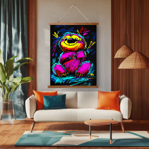 Neon Pop Art Sloth: Fun and Vibrant Artwork Hanging Tapestry