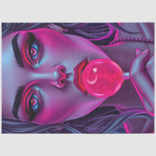 Neon Pop Art Woman Decoupage Paper   Pink Lollipop