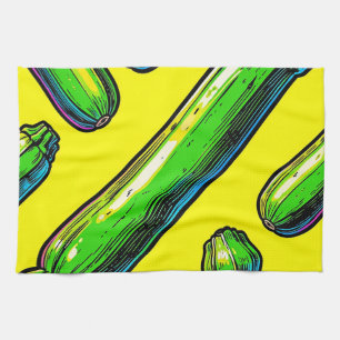 Neon Pop Art Zucchini Pattern Kitchen Towel