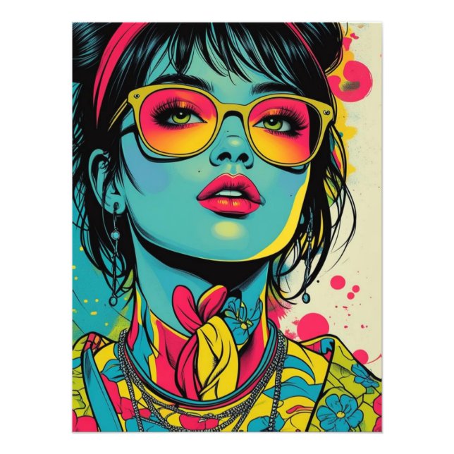 Neon Pop Diva Portrait – Bold & Vibrant Retro Art Photo Print (Front)