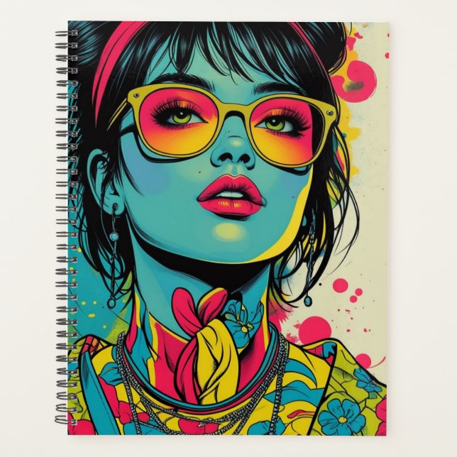 Neon Pop Diva Portrait – Bold & Vibrant Retro Art Planner (Front)