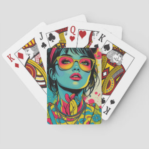 Neon Pop Diva Portrait – Bold & Vibrant Retro Art Playing Cards