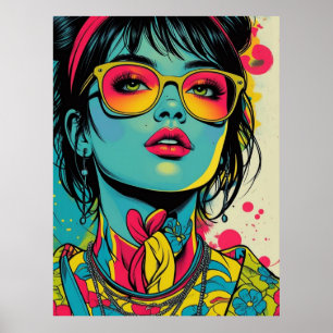 Neon Pop Diva Portrait – Bold & Vibrant Retro Art Poster