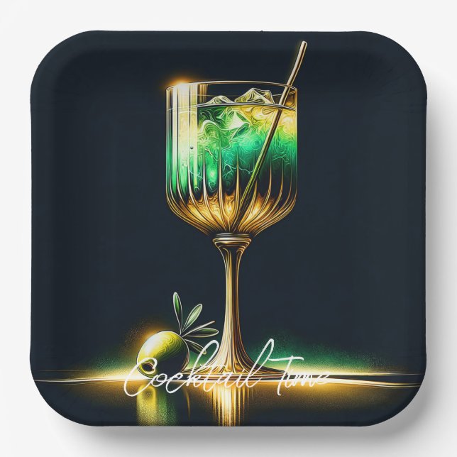 Neon Popular Party Time Personalized Paper Plate (Front)