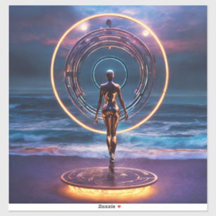 Neon Portal Over Ocean – Futuristic Sci-Fi Cyberpu