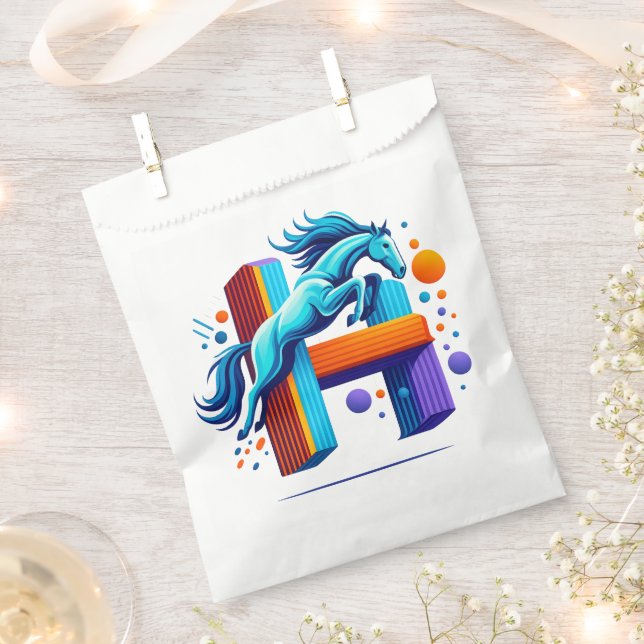 Neon Power Horse Jump Over H Letter Favour Bag (Clipped)