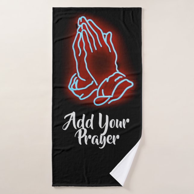 Neon Praying Hands Personalize or Customize Bath Towel (Bath Towel)