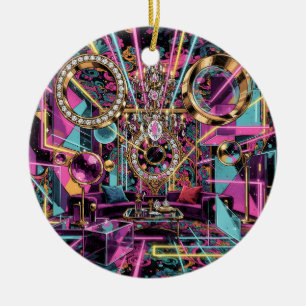 Neon Psychedelic Luxury Lounge Art Ceramic Ornament