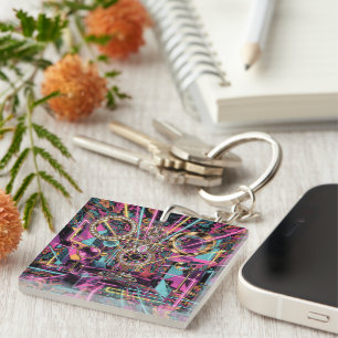 Neon Psychedelic Luxury Lounge Art Keychain