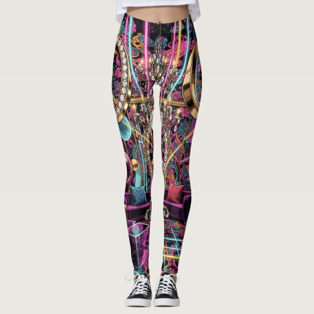 Neon Psychedelic Luxury Lounge Art Leggings (Front)