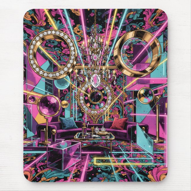Neon Psychedelic Luxury Lounge Art Mouse Pad (Front)