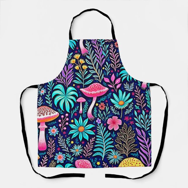 Neon Psychedelic Mushroom Forest Dream Apron (Front)