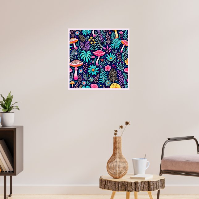 Neon Psychedelic Mushroom Forest Dream Poster (Living Room 3)